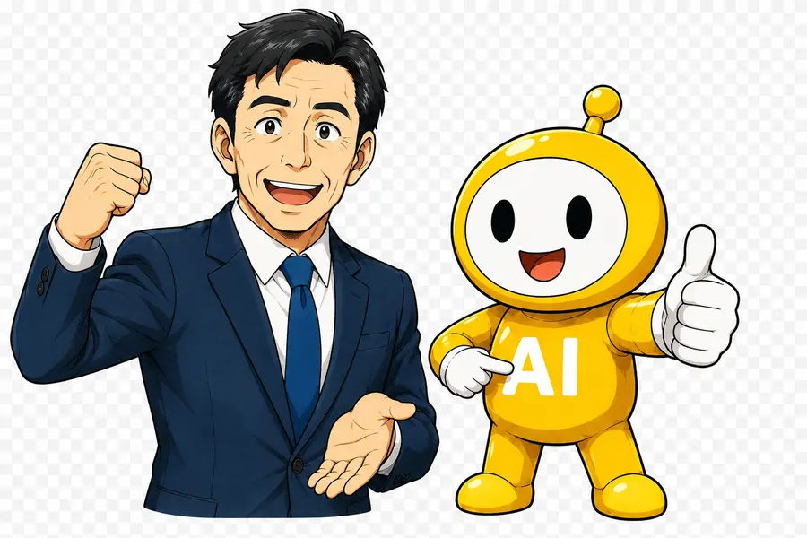 無料相談をご案内する社長とAI君